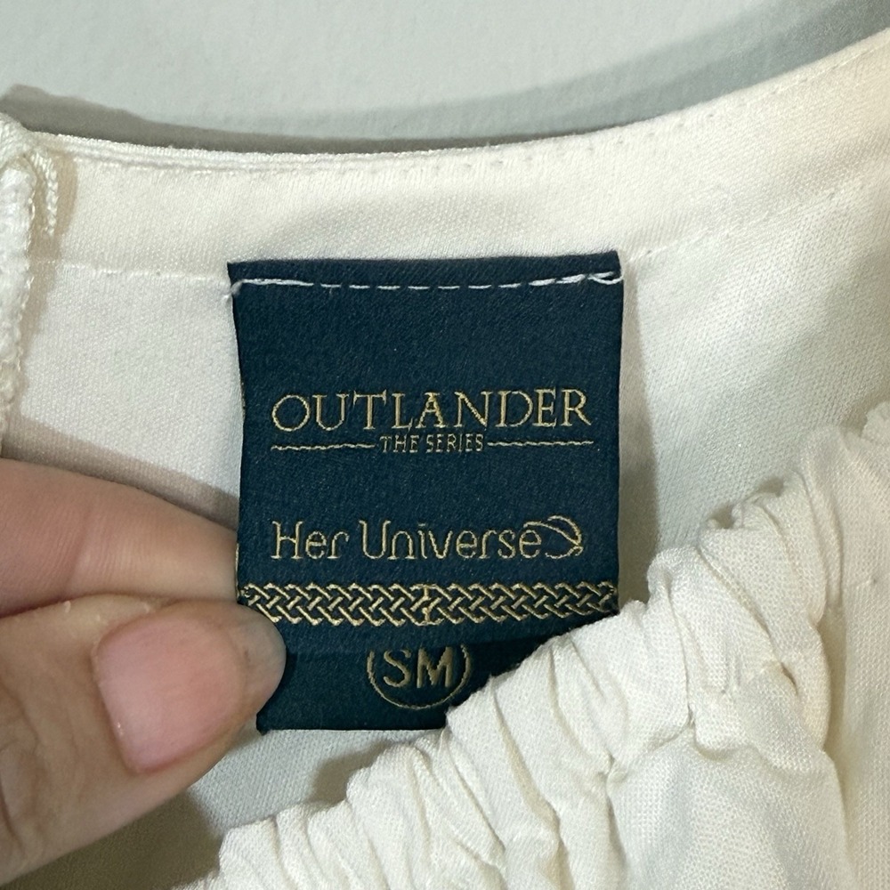 Her Universe OutlanderDress Womens Sz S White Gray Brown Tartan Lace Up Hi Low - Picture 5 of 12